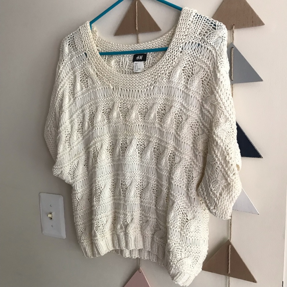Off White Loose Fitting Short Sleeved Sweater